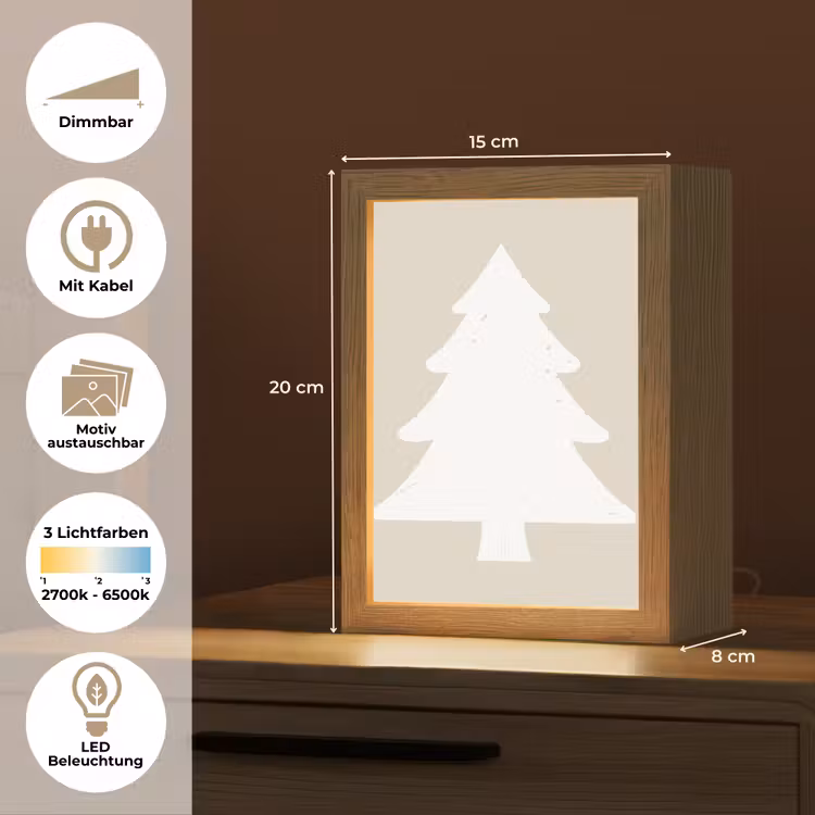 Japandi - Kerstboom - Beige - Kerstversiering Light Box met kabel (Wandlamp) klein -USP_websiteoverzichtDE