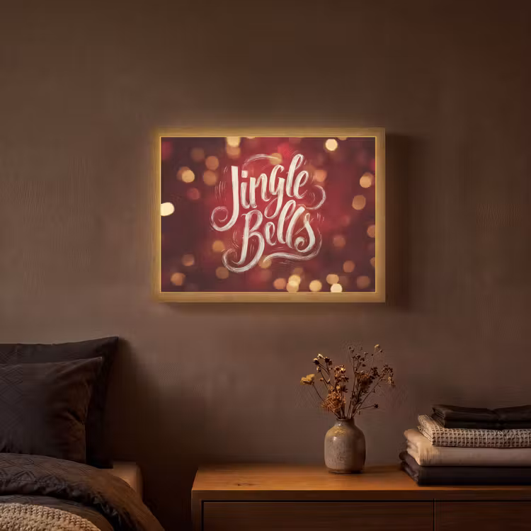 Jingle - Bells - Kerst - Rood Light Box met batterij (Wandlamp) middel -sfeer4
