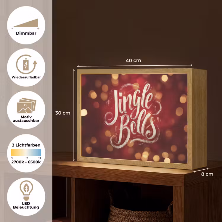 Jingle - Bells - Kerst - Rood Light Box met batterij (Wandlamp) middel -USP_websiteoverzichtDE