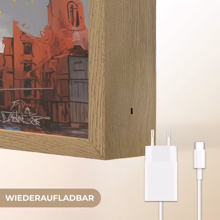 Jongen - Ballonnen - Gebouwen - Kunst Light Box met batterij (Wandlamp) middel -USP_websiteoplaadbaarDE