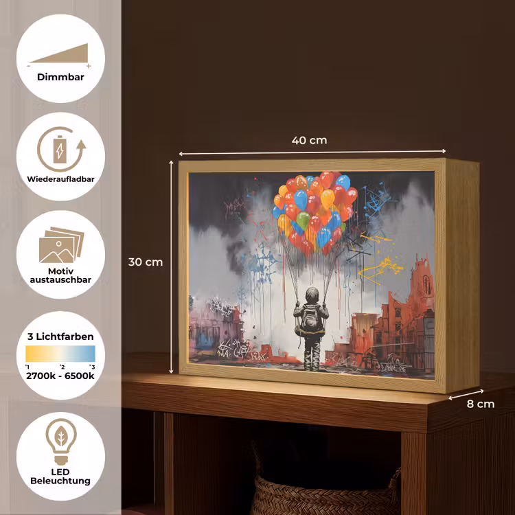 Jongen - Ballonnen - Gebouwen - Kunst Light Box met batterij (Wandlamp) middel -USP_websiteoverzichtDE