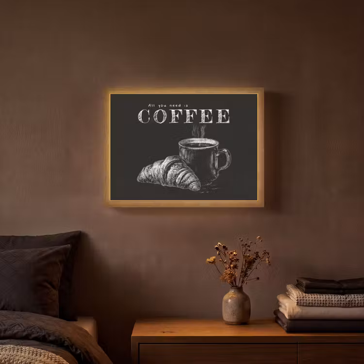 Koffie - Croissant - Tekst Light Box met batterij (Wandlamp) middel -sfeer4