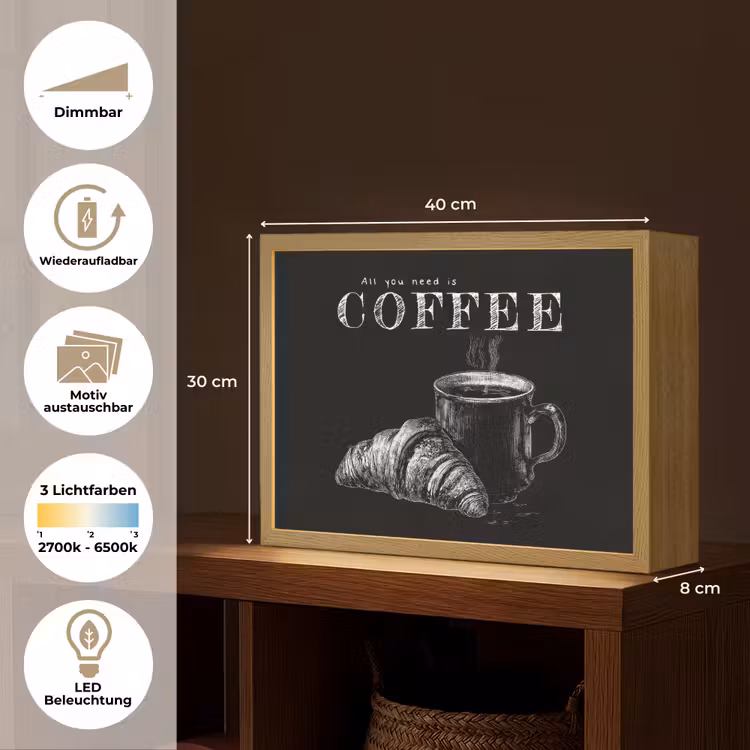 Koffie - Croissant - Tekst Light Box met batterij (Wandlamp) middel -USP_websiteoverzichtDE