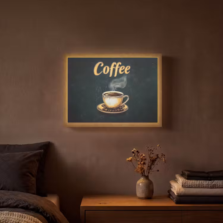 Koffie - Schotel - Koffiebonen - Retro Light Box met batterij (Wandlamp) middel -sfeer4