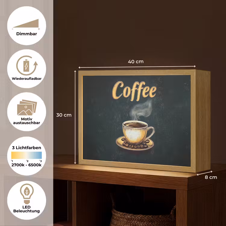 Koffie - Schotel - Koffiebonen - Retro Light Box met batterij (Wandlamp) middel -USP_websiteoverzichtDE