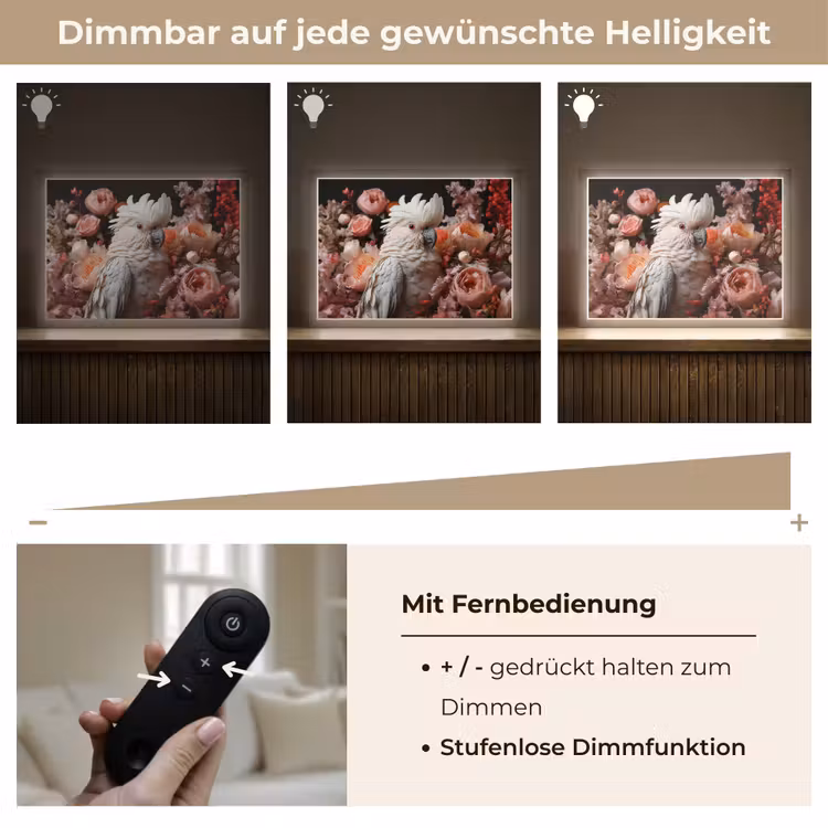 Kaketoe - Dier - Natuur - Botanisch - Bloemen - Roze Light Box met batterij (Wandlamp) middel -USP_dimbaarDE