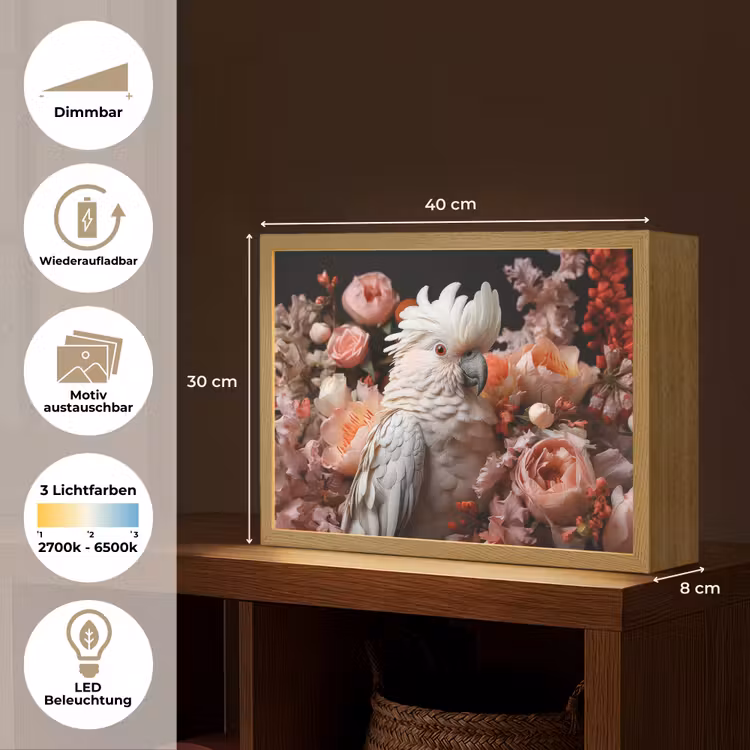 Kaketoe - Dier - Natuur - Botanisch - Bloemen - Roze Light Box met batterij (Wandlamp) middel -USP_websiteoverzichtDE