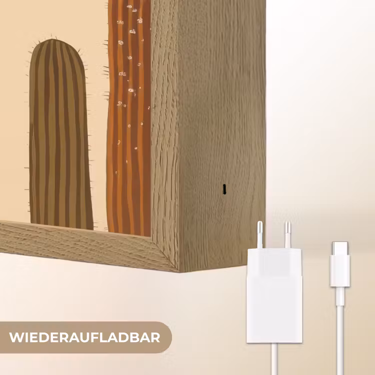 Cactus - Woestijn - Zand - Bruin Light Box met batterij (Wandlamp) middel -USP_websiteoplaadbaarDE