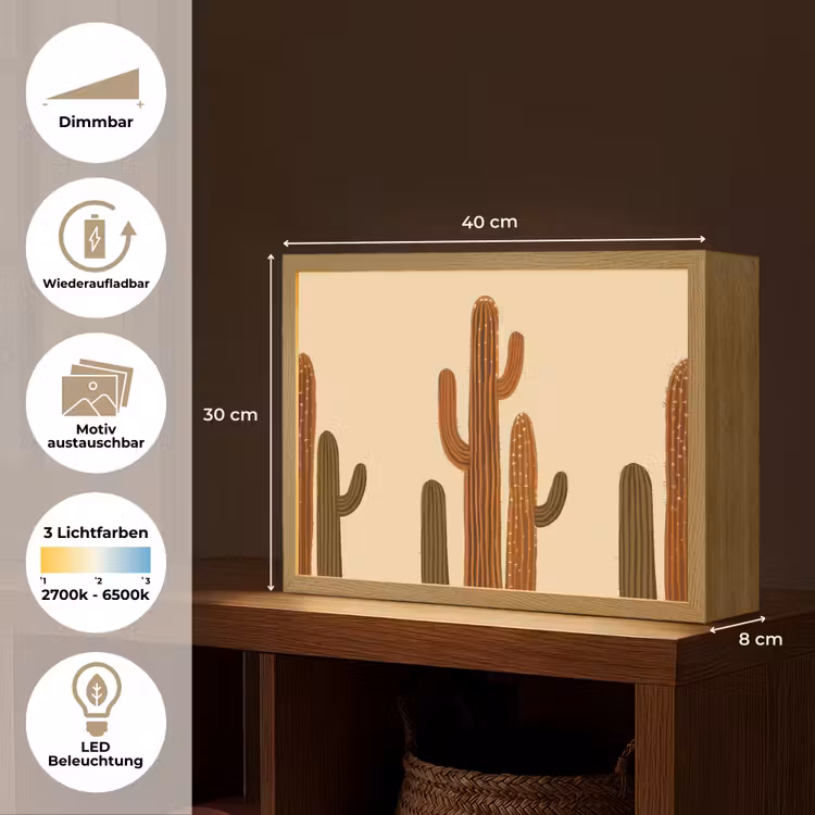 Cactus - Woestijn - Zand - Bruin Light Box met batterij (Wandlamp) middel -USP_websiteoverzichtDE