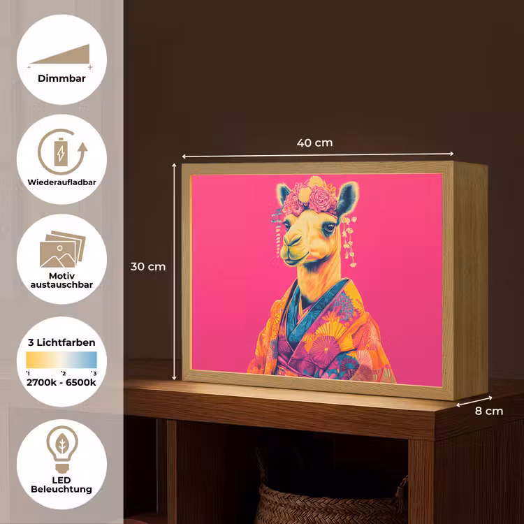 Kameel - Bloemen - Kimono - Waaiers Light Box met batterij (Wandlamp) middel -USP_websiteoverzichtDE