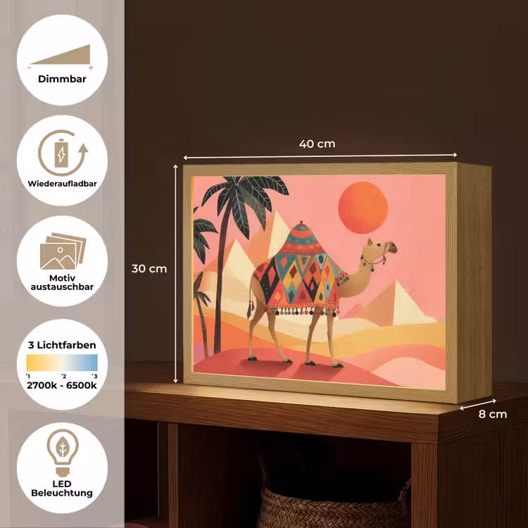 Kameel - Pyramides - Rode zon Light Box met batterij (Wandlamp) middel -USP_websiteoverzichtDE