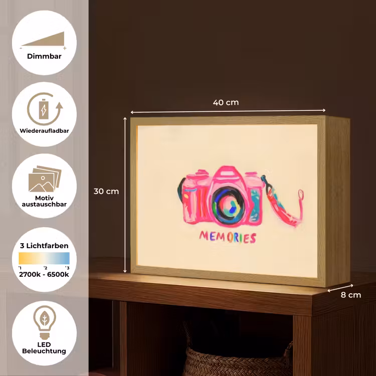 Camera - Memories - Roze - Geschilderd Light Box met batterij (Wandlamp) middel -USP_websiteoverzichtDE