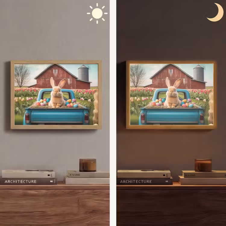 Konijn - Boerderij - Eieren Light Box met batterij (Wandlamp) middel -sfeer3