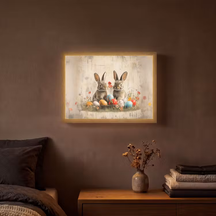 Konijnen - Bloemen - Eieren Light Box met batterij (Wandlamp) middel -sfeer4