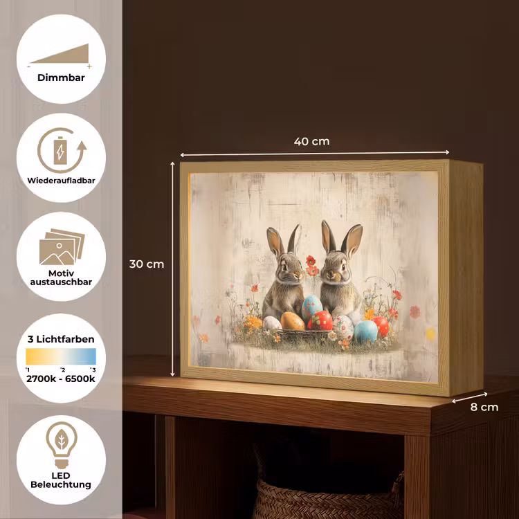 Konijnen - Bloemen - Eieren Light Box met batterij (Wandlamp) middel -USP_websiteoverzichtDE