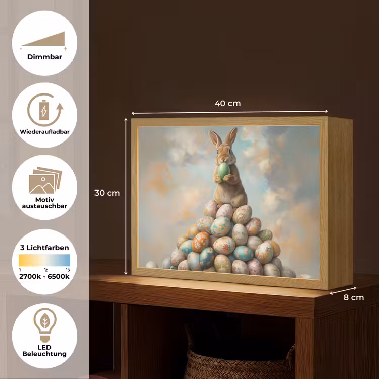 Konijn - Eieren - Kleurrijk Light Box met batterij (Wandlamp) middel -USP_websiteoverzichtDE