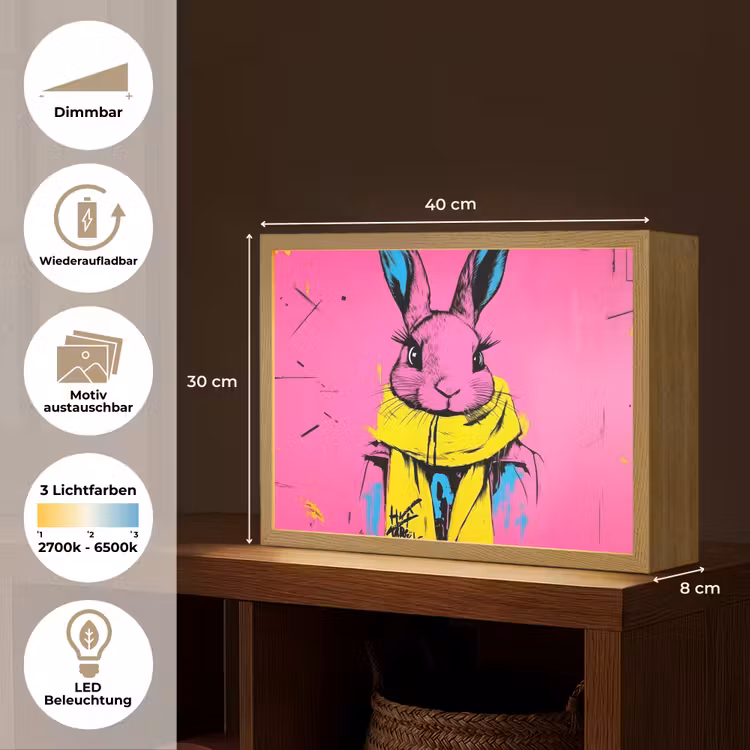 Konijn - Felroze - Sjaal - Abstract Light Box met batterij (Wandlamp) middel -USP_websiteoverzichtDE