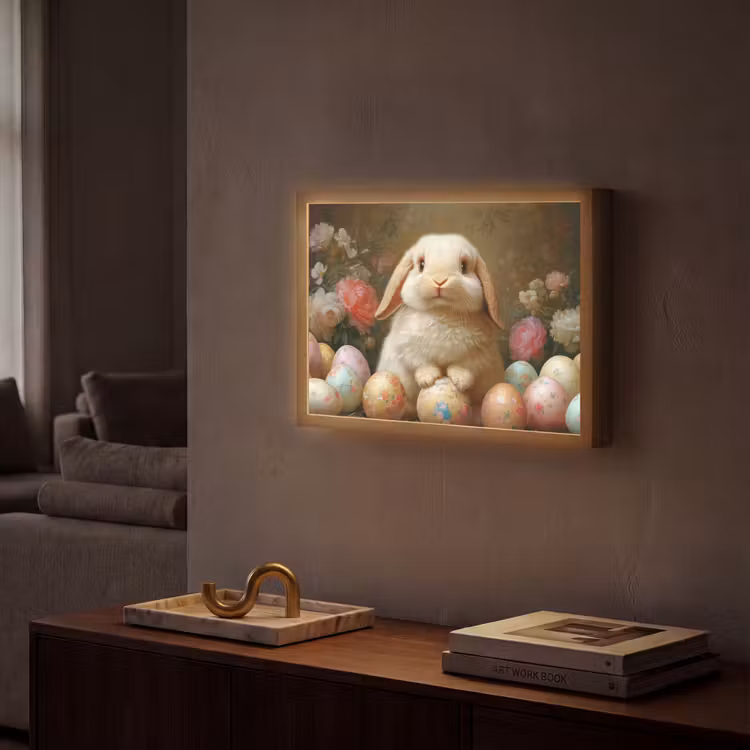 Konijn - Paaseieren - Stilleven Light Box met batterij (Wandlamp) middel -sfeer1