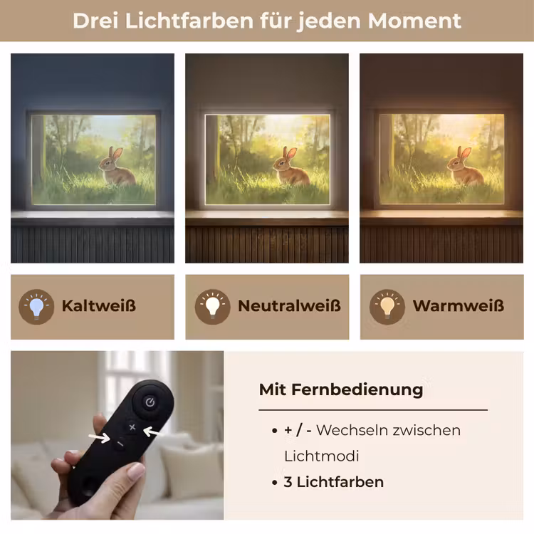 Konijn - Zonlicht - Bos Light Box met batterij (Wandlamp) middel -USP_lichtkleurDE