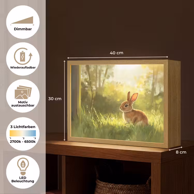 Konijn - Zonlicht - Bos Light Box met batterij (Wandlamp) middel -USP_websiteoverzichtDE