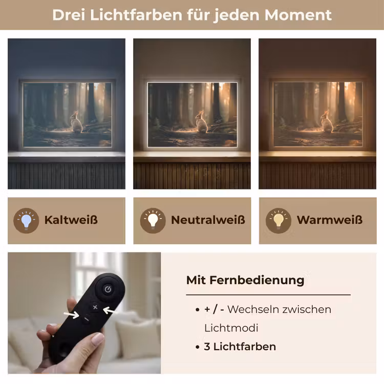 Konijn - Bos - Zonnestralen Light Box met batterij (Wandlamp) middel -USP_lichtkleurDE