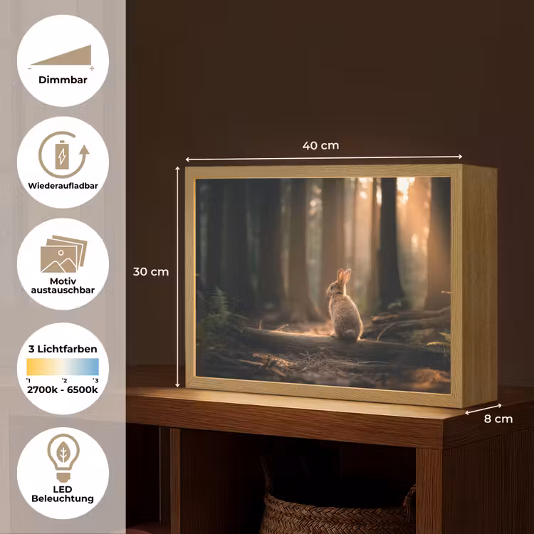 Konijn - Bos - Zonnestralen Light Box met batterij (Wandlamp) middel -USP_websiteoverzichtDE