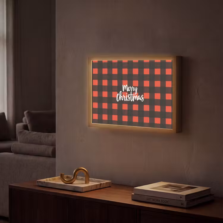 Geruit - Rood - Tekst - Christmas Light Box met batterij (Wandlamp) middel -sfeer1