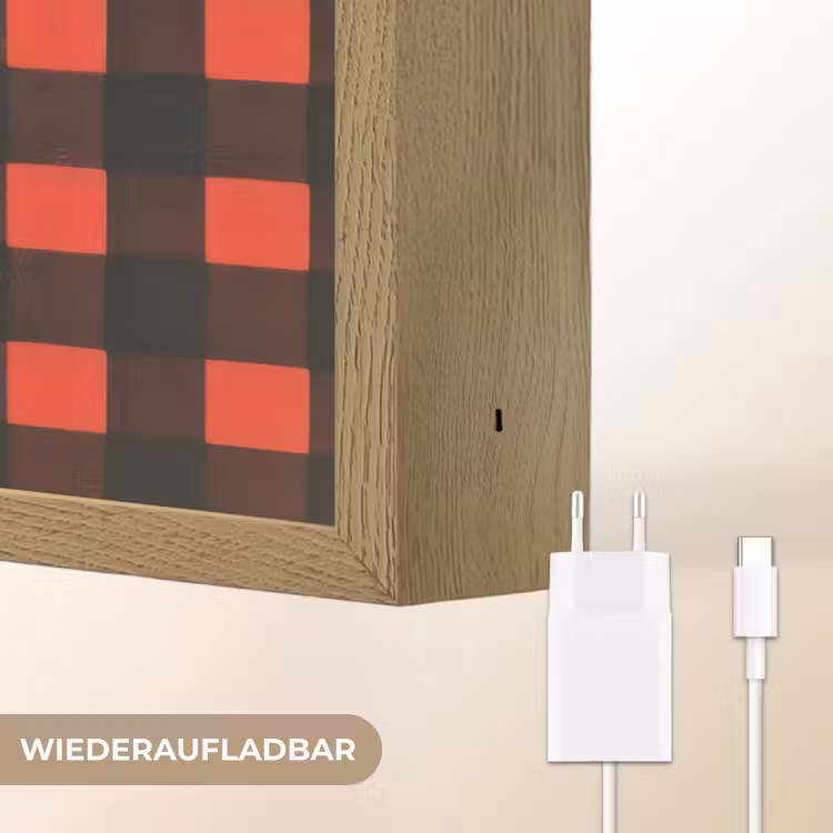 Geruit - Rood - Tekst - Christmas Light Box met batterij (Wandlamp) middel -USP_websiteoplaadbaarDE