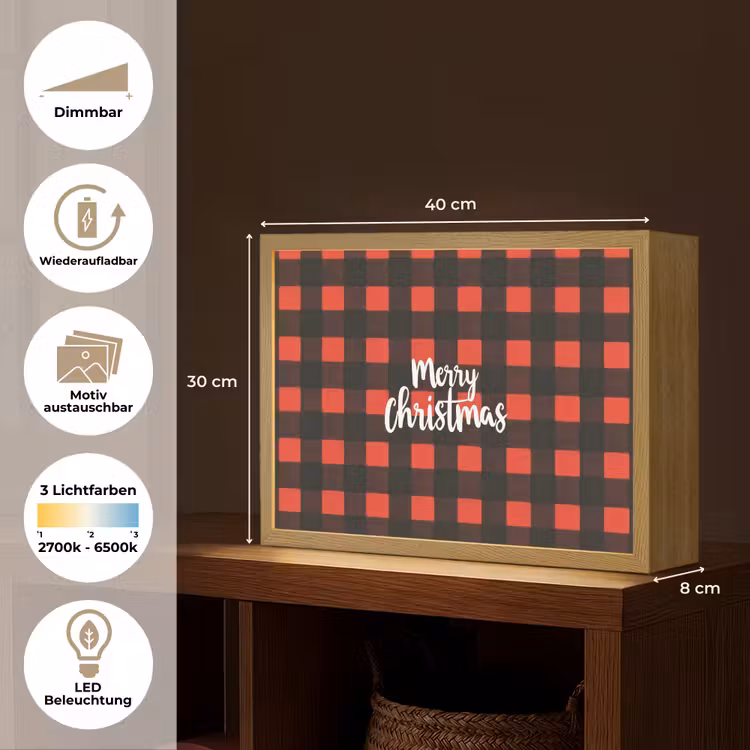 Geruit - Rood - Tekst - Christmas Light Box met batterij (Wandlamp) middel -USP_websiteoverzichtDE