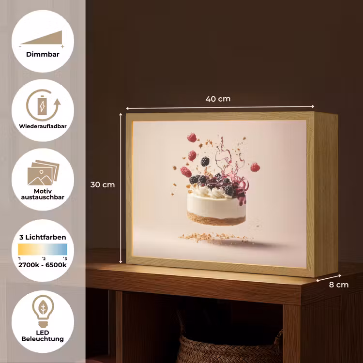 Cheesecake - Eten - Roze - Taart Light Box met batterij (Wandlamp) middel -USP_websiteoverzichtDE