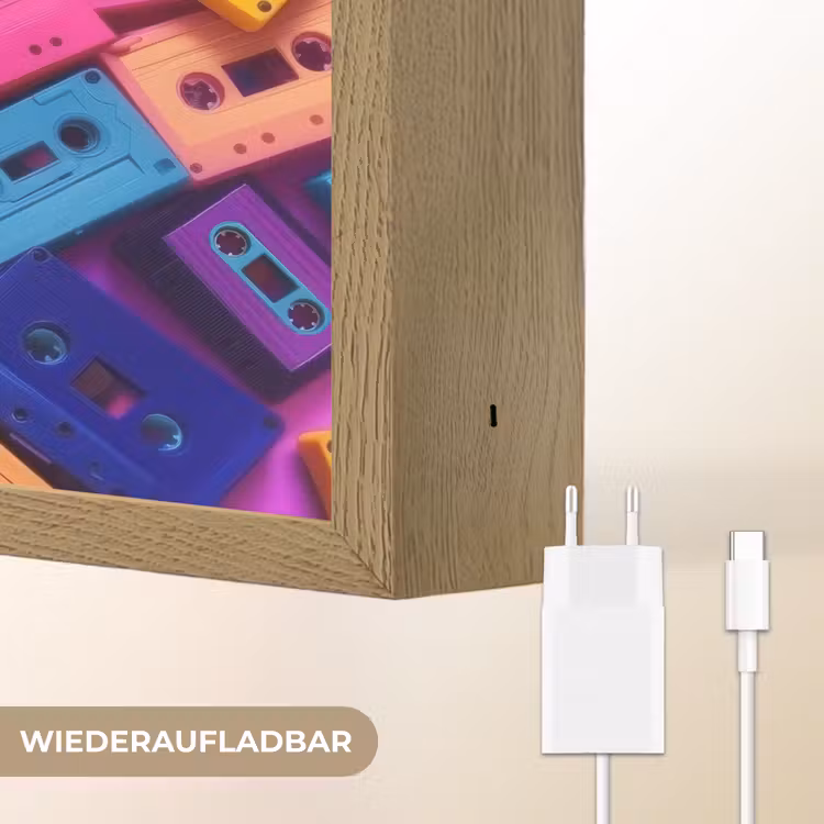 Cassetteband - Kleurrijk - Energiek Light Box met batterij (Wandlamp) middel -USP_websiteoplaadbaarDE