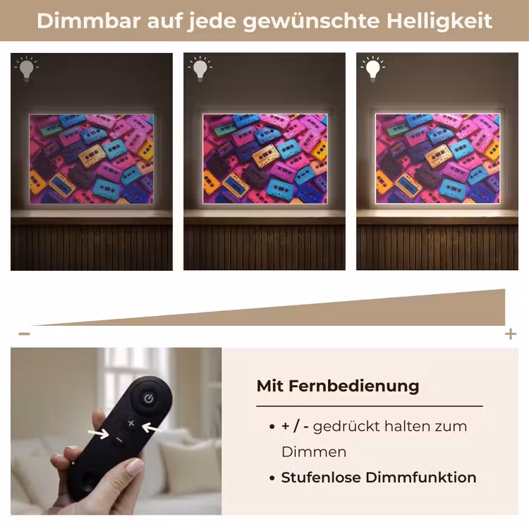 Cassetteband - Kleurrijk - Energiek Light Box met batterij (Wandlamp) middel -USP_dimbaarDE