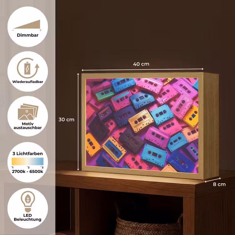 Cassetteband - Kleurrijk - Energiek Light Box met batterij (Wandlamp) middel -USP_websiteoverzichtDE