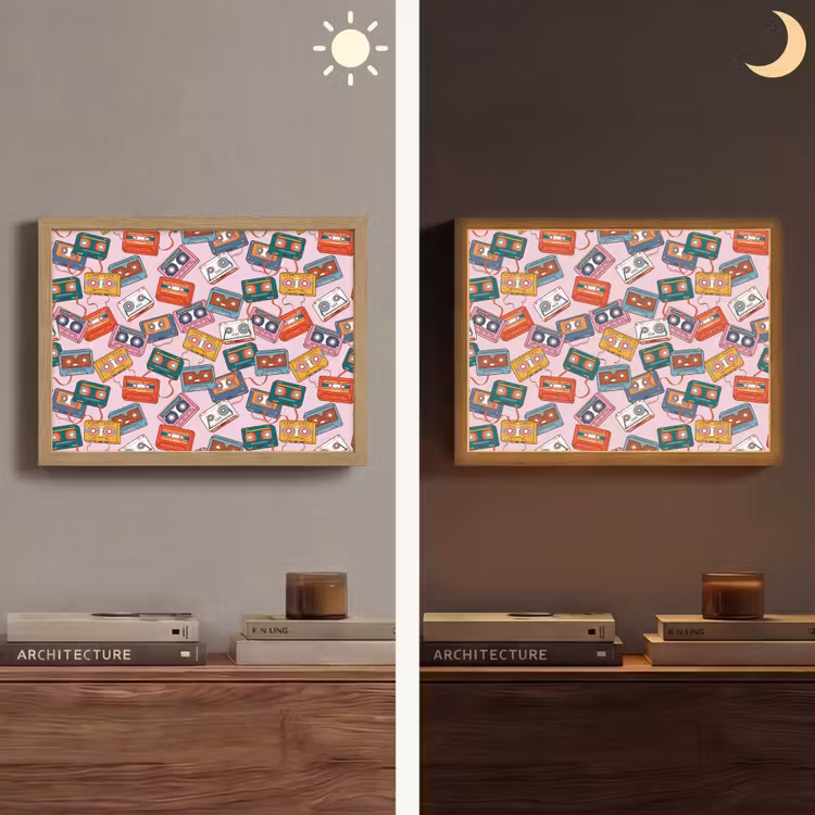 Cassette - Patroon - Roze Light Box met batterij (Wandlamp) middel 907 -sfeer3