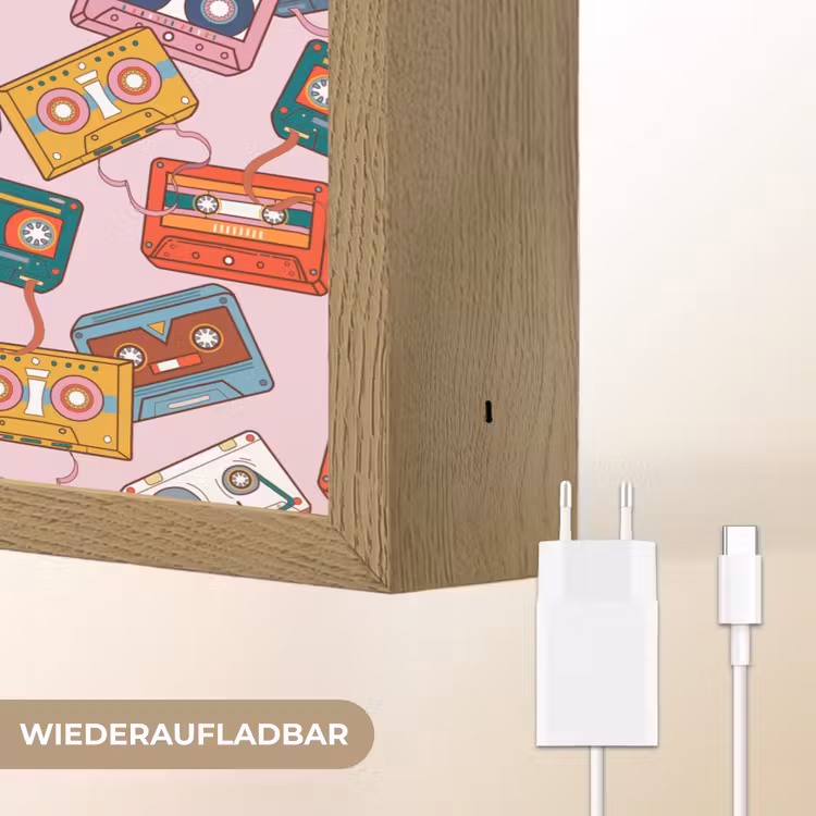Cassette - Patroon - Roze Light Box met batterij (Wandlamp) middel 907 -USP_websiteoplaadbaarDE