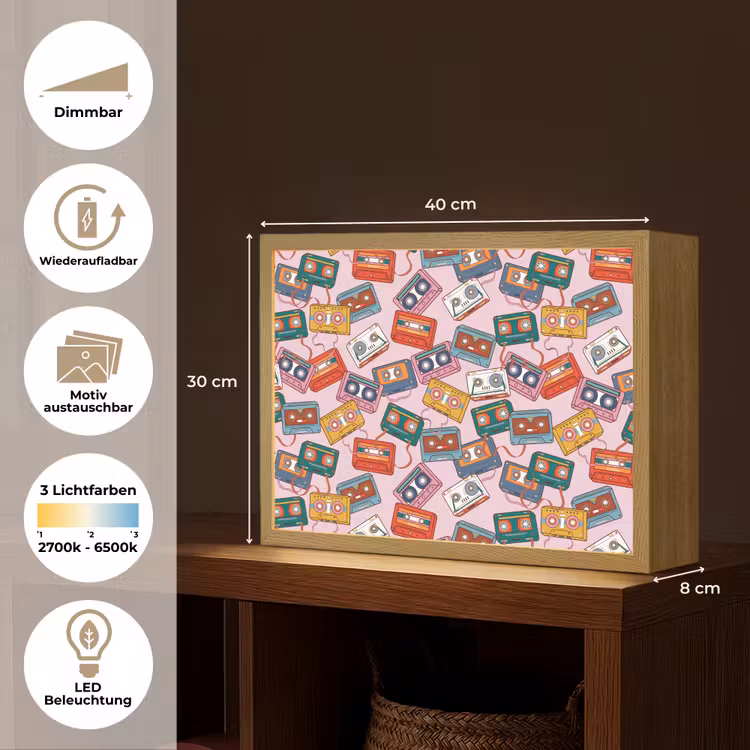 Cassette - Patroon - Roze Light Box met batterij (Wandlamp) middel 907 -USP_websiteoverzichtDE