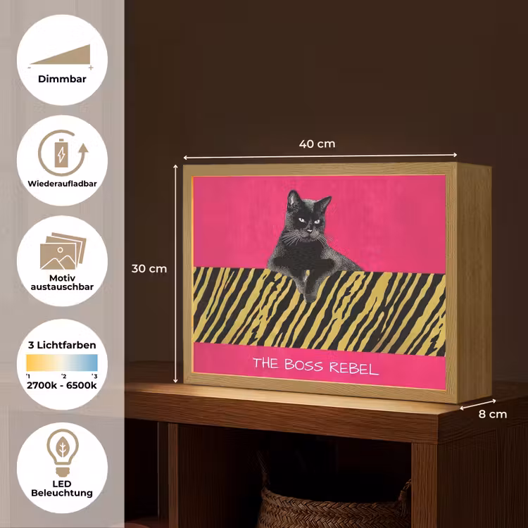 Kat - Baas - Roze - Tijgerprint Light Box met batterij (Wandlamp) middel -USP_websiteoverzichtDE