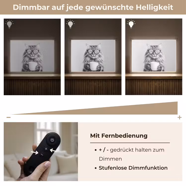 Kat - Bril - Mok - Pluizig Light Box met batterij (Wandlamp) middel -USP_dimbaarDE