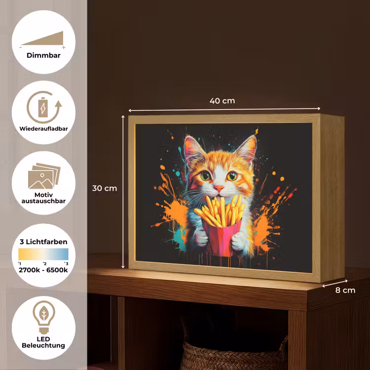 Kat - Eten - Patat - Graffiti - Abstract Light Box met batterij (Wandlamp) middel -USP_websiteoverzichtDE