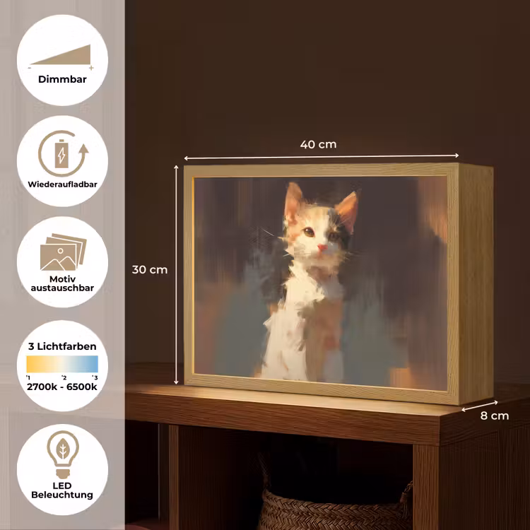 Kat - Geschilderd - Artistiek - Wit Light Box met batterij (Wandlamp) middel -USP_websiteoverzichtDE