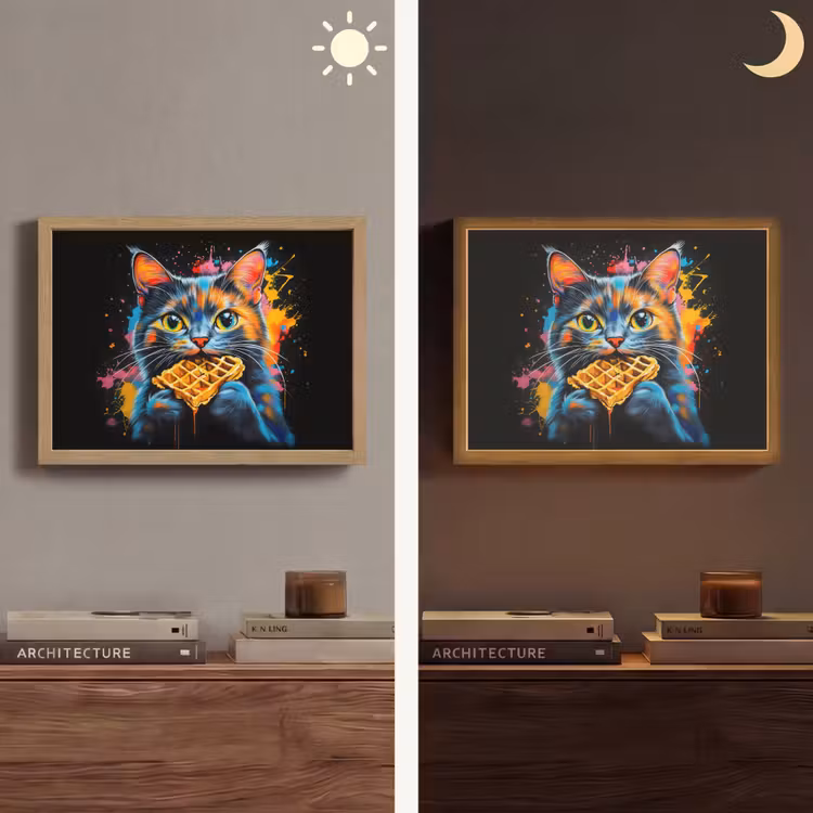 Kat - Graffiti - Kleurrijk - Wafel - Eten Light Box met batterij (Wandlamp) middel -sfeer3