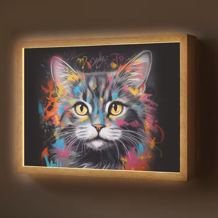Kat - Graffiti - Dieren - Kleuren - Grijs Light Box met batterij (Wandlamp) middel -z3d_website