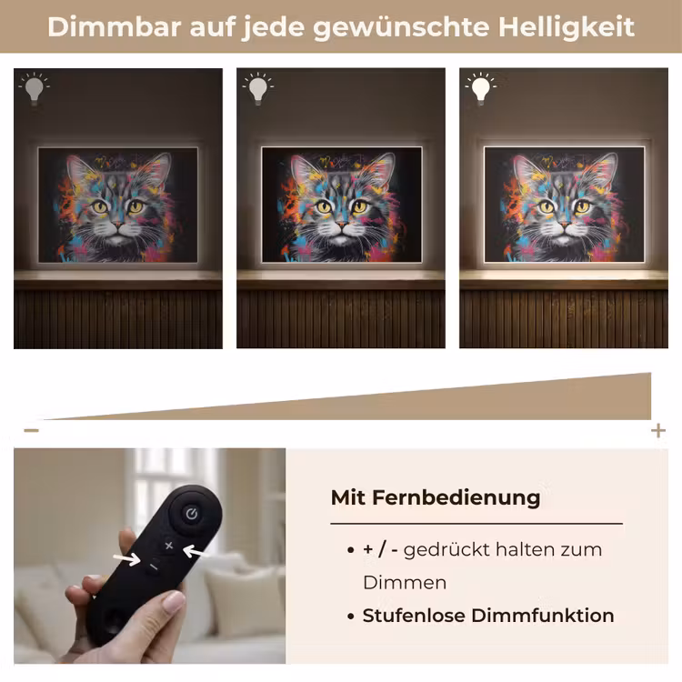 Kat - Graffiti - Dieren - Kleuren - Grijs Light Box met batterij (Wandlamp) middel -USP_dimbaarDE