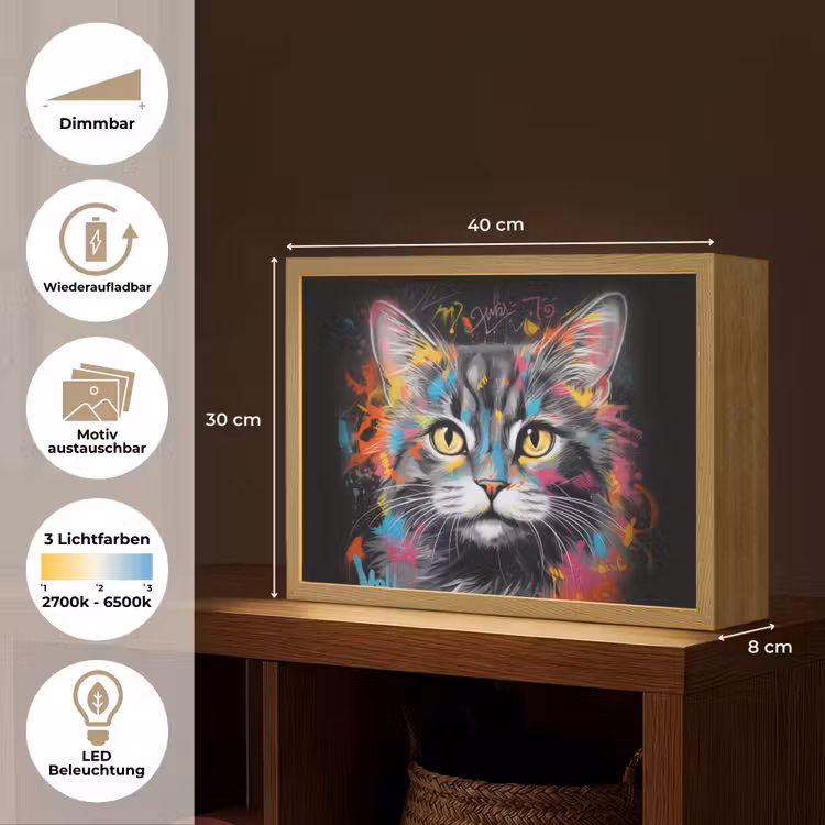 Kat - Graffiti - Dieren - Kleuren - Grijs Light Box met batterij (Wandlamp) middel -USP_websiteoverzichtDE