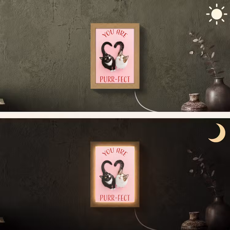 Kat - Hart - Tekst - Valentijn Light Box met kabel (Wandlamp) klein -sfeer3