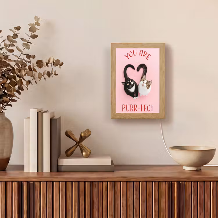 Kat - Hart - Tekst - Valentijn Light Box met kabel (Wandlamp) klein -sfeer2