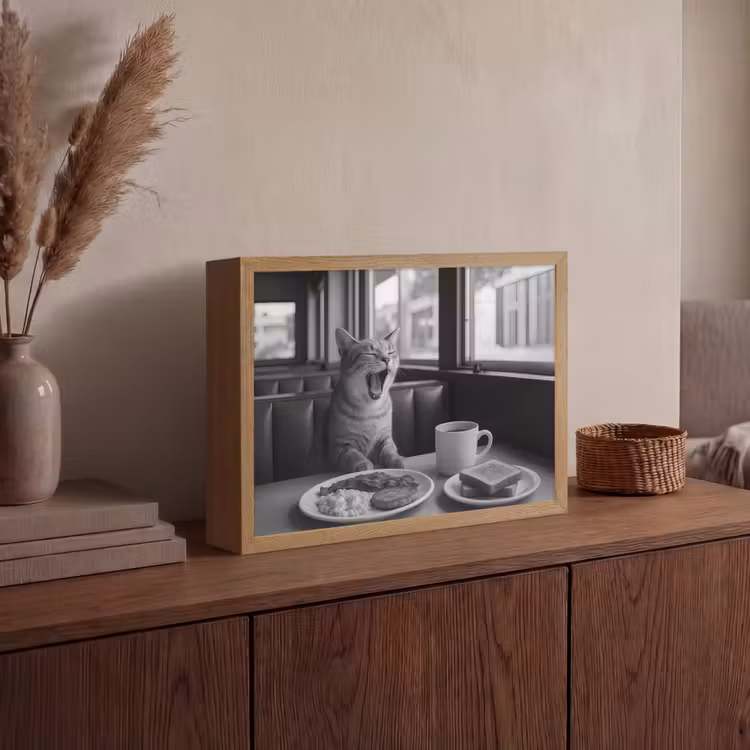 Kat - Koffie - Brood - Zwart Light Box met batterij (Wandlamp) middel -sfeer2