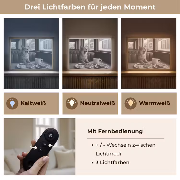 Kat - Koffie - Brood - Zwart Light Box met batterij (Wandlamp) middel -USP_lichtkleurDE
