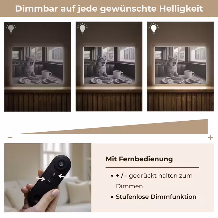 Kat - Koffie - Brood - Zwart Light Box met batterij (Wandlamp) middel -USP_dimbaarDE