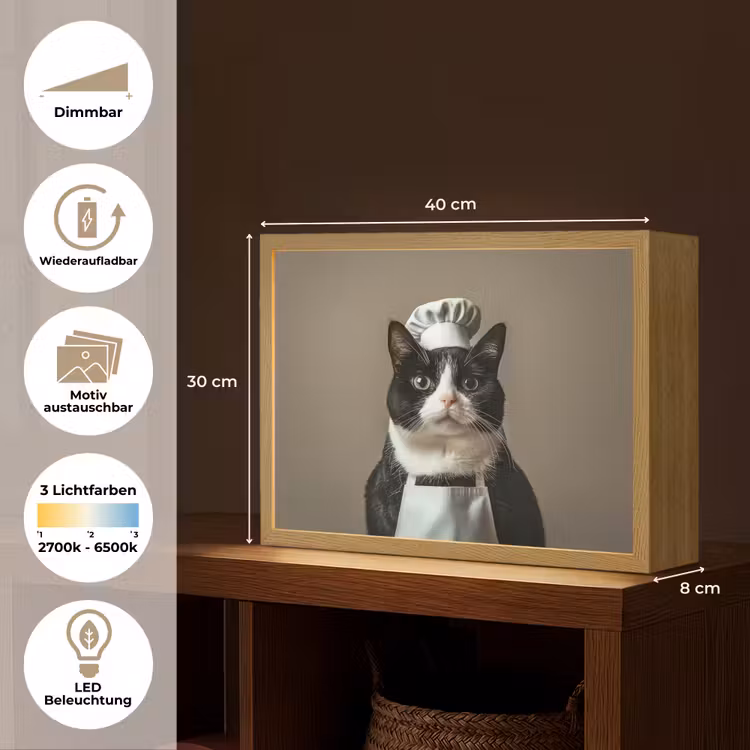 Kat - Kokskleding - Zwart - Wit Light Box met batterij (Wandlamp) middel -USP_websiteoverzichtDE